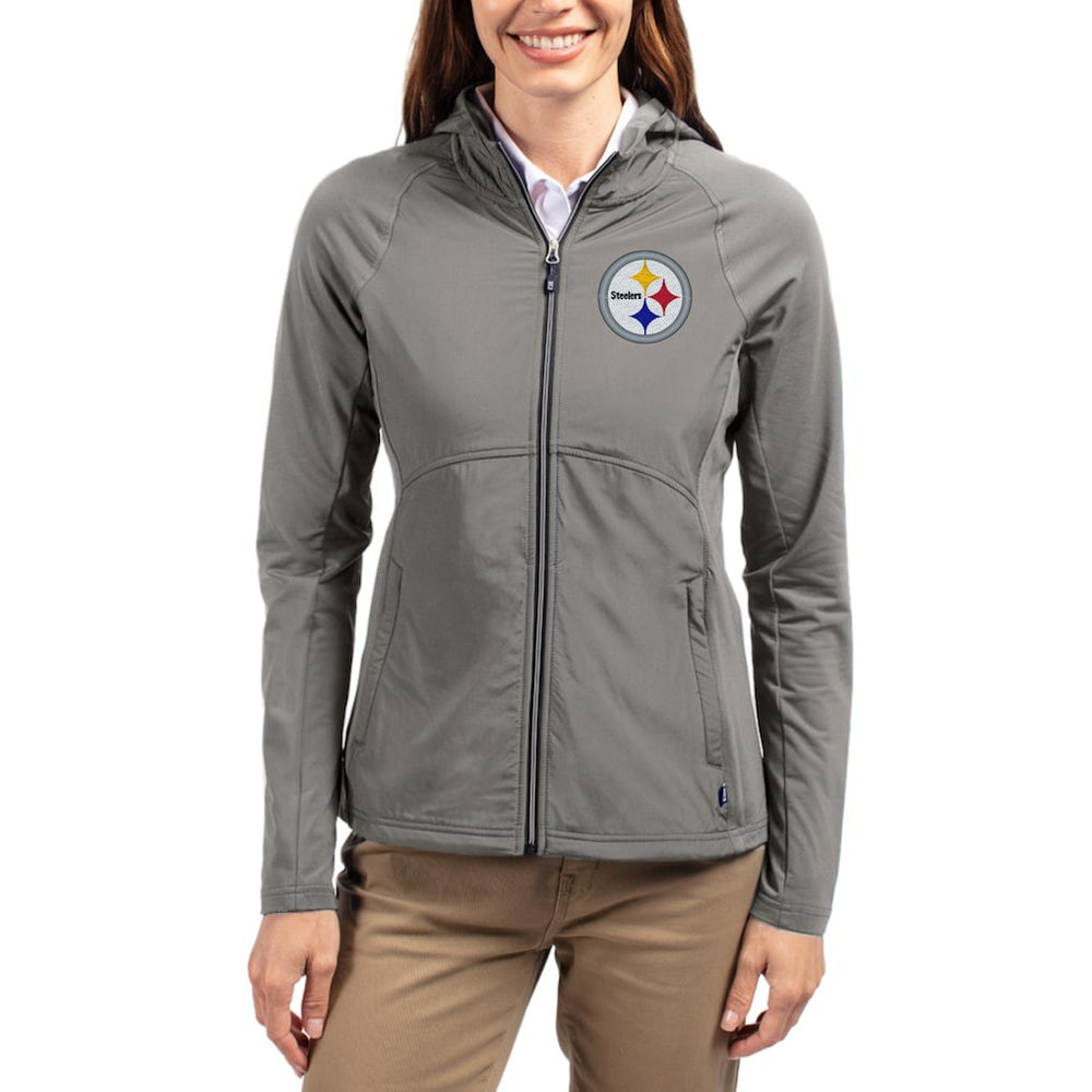 Pittsburgh Steelers Cutter & Buck Women's Adapt Eco Knit Hybrid Recycled Raglan Full-Zip Hoodie Jacket