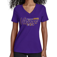 Minnesota Vikings Starter Women's Groovy Script V-Neck T-Shirt