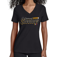 Pittsburgh Steelers Starter Women's Groovy Script V-Neck T-Shirt