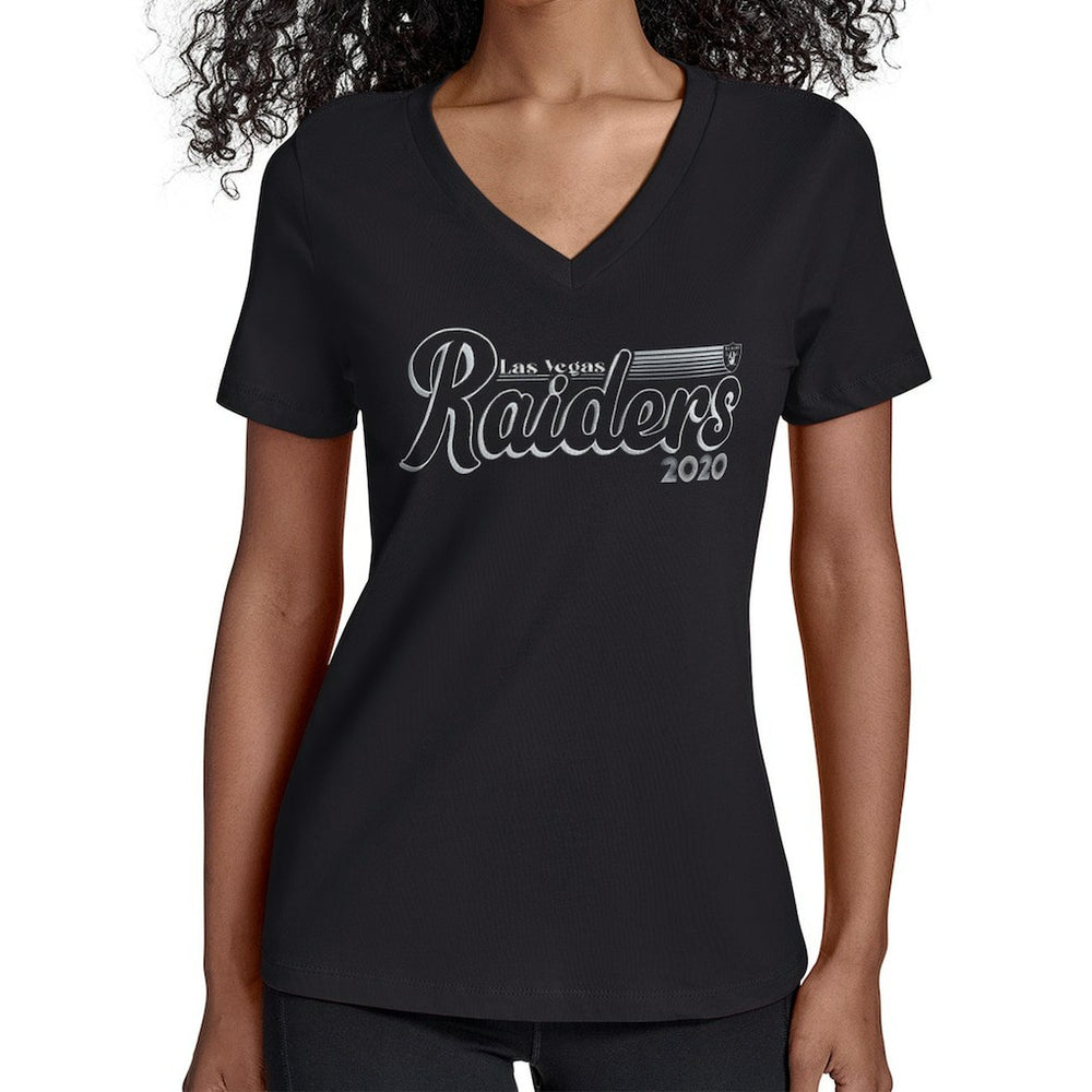 Las Vegas Raiders Starter Women's Groovy Script V-Neck T-Shirt