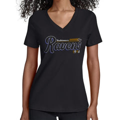 Baltimore Ravens Starter Women's Groovy Script V-Neck T-Shirt