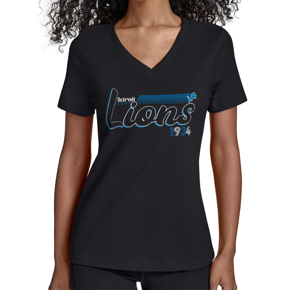Detroit Lions Starter Women's Groovy Script V-Neck T-Shirt