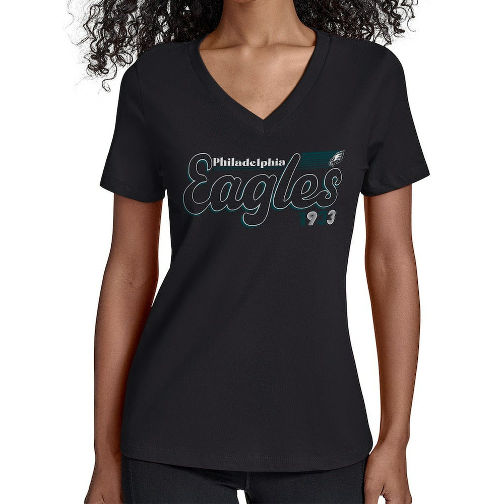 Philadelphia Eagles Starter Women's Groovy Script V-Neck T-Shirt