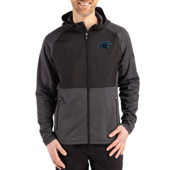Carolina Panthers Cutter & Buck Peshastin Eco Fleece Recycled Raglan Full-Zip Tri-Blend Hybrid Jacket
