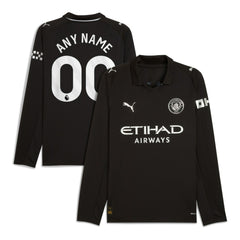 Manchester City 2025/26 Away Replica Long Sleeve Custom Jersey Black - Puma