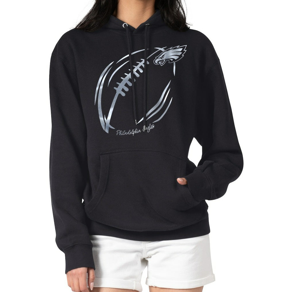 Philadelphia Eagles G-III 4Her by Carl Banks Women's Metallic Print Football Sketch Fleece Pullover Hoodie