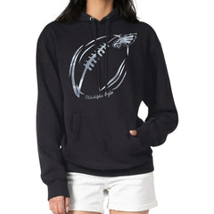 Philadelphia Eagles G-III 4Her by Carl Banks Women's Metallic Print Football Sketch Fleece Pullover Hoodie