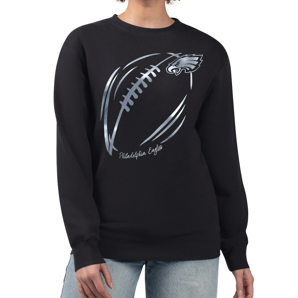 Philadelphia Eagles G-III 4Her by Carl Banks Women's Metallic Print Football Sketch Fleece Crewneck Sweatshirt