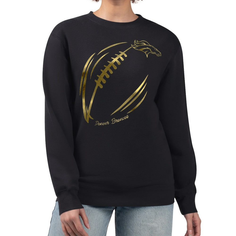Denver Broncos G-III 4Her by Carl Banks Women's Metallic Print Football Sketch Fleece Crewneck Sweatshirt