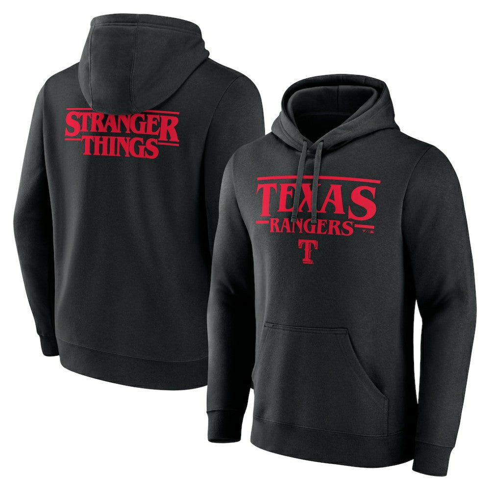 Texas Rangers Stranger Things Logo Lockup Pullover Hoodie | MLB US