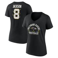 Baltimore Ravens Lamar Jackson Women's Floral Name & Number V-Neck T-Shirt