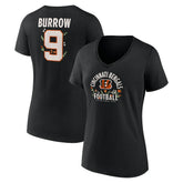 Cincinnati Bengals Joe Burrow Women's Floral Name & Number V-Neck T-Shirt