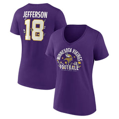 Minnesota Vikings Justin Jefferson Women's Floral Name & Number V-Neck T-Shirt