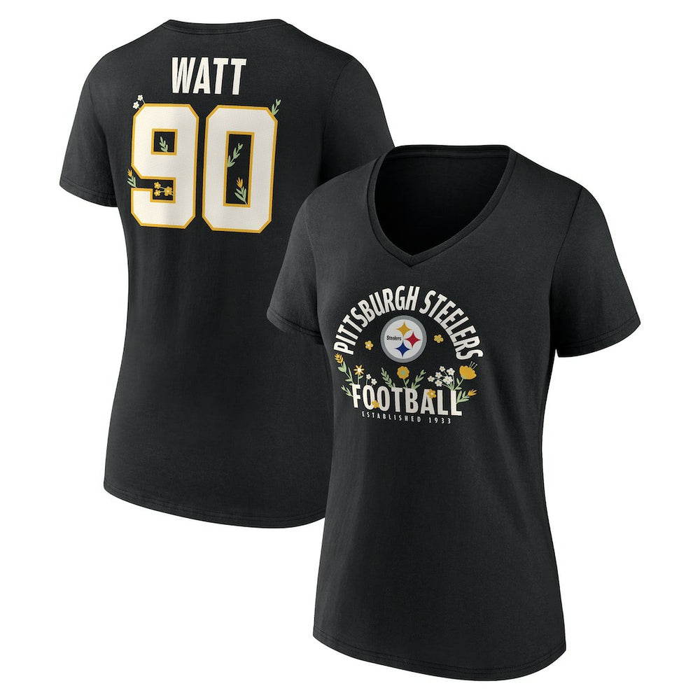 Pittsburgh Steelers T.J. Watt Women's Floral Name & Number V-Neck T-Shirt