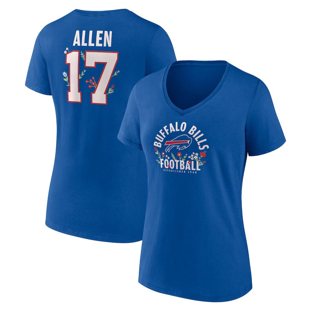 Buffalo Bills Josh Allen Women's Floral Name & Number V-Neck T-Shirt