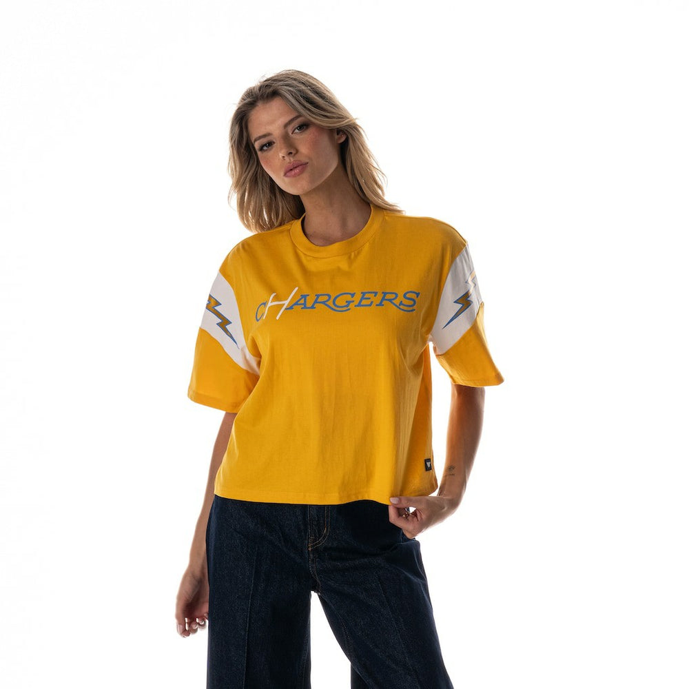 Los Angeles Chargers The Wild Collective Women's Charger Power Contrast Sleeve Insert T-Shirt