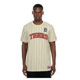 Detroit Tigers New Era Throwback Meshback Pinstripe T-Shirt | MLB On Sale