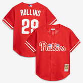 Jimmy Rollins Philadelphia Phillies Cooperstown Mesh Batting Practice Button-Up Jersey - Red