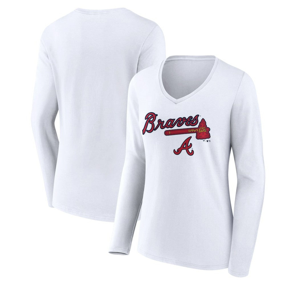 Atlanta Braves Women's Team Lockup Long Sleeve V-Neck T-Shirt | MLB US