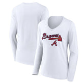 Atlanta Braves Women's Team Lockup Long Sleeve V-Neck T-Shirt | MLB US