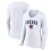 Chicago Cubs Women's Team Lockup Long Sleeve V-Neck T-Shirt | MLB Sale