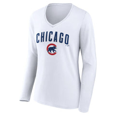 Chicago Cubs Women's Team Lockup Long Sleeve V-Neck T-Shirt | MLB Sale