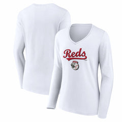 Cincinnati Reds Women's Team Lockup Long Sleeve V-Neck T-Shirt | MLB Near me
