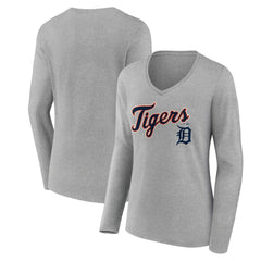 Detroit Tigers Women's Team Lockup Long Sleeve V-Neck T-Shirt | MLB Sale