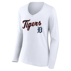 Detroit Tigers Women's Team Lockup Long Sleeve V-Neck T-Shirt | MLB US