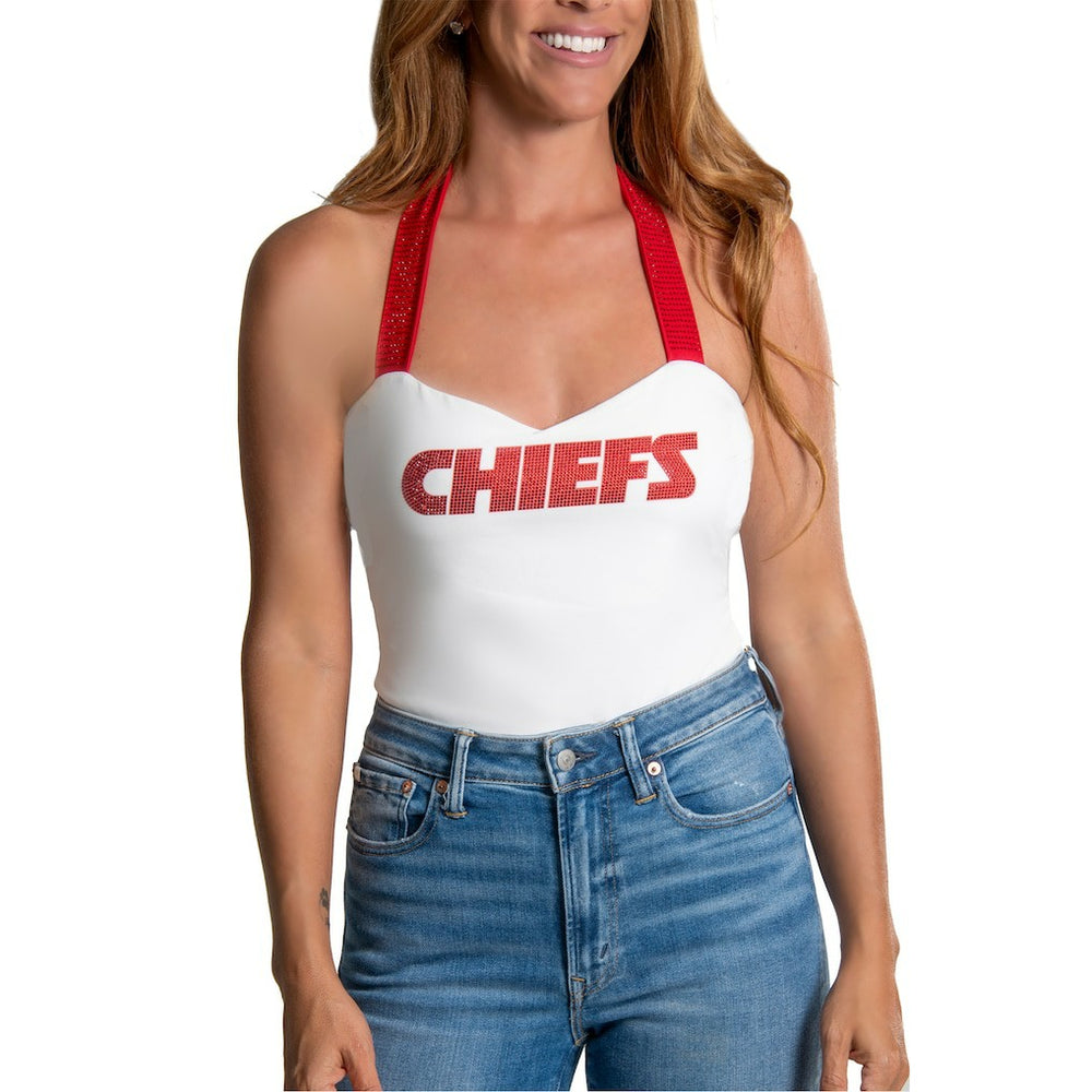Kansas City Chiefs Cuce Women's Rhinestone Semi-Cropped Halter Tank