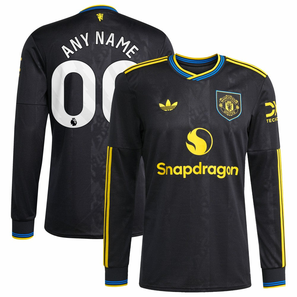 Manchester United 2025/26 Third Replica Long Sleeve Custom Jersey Black - Adidas