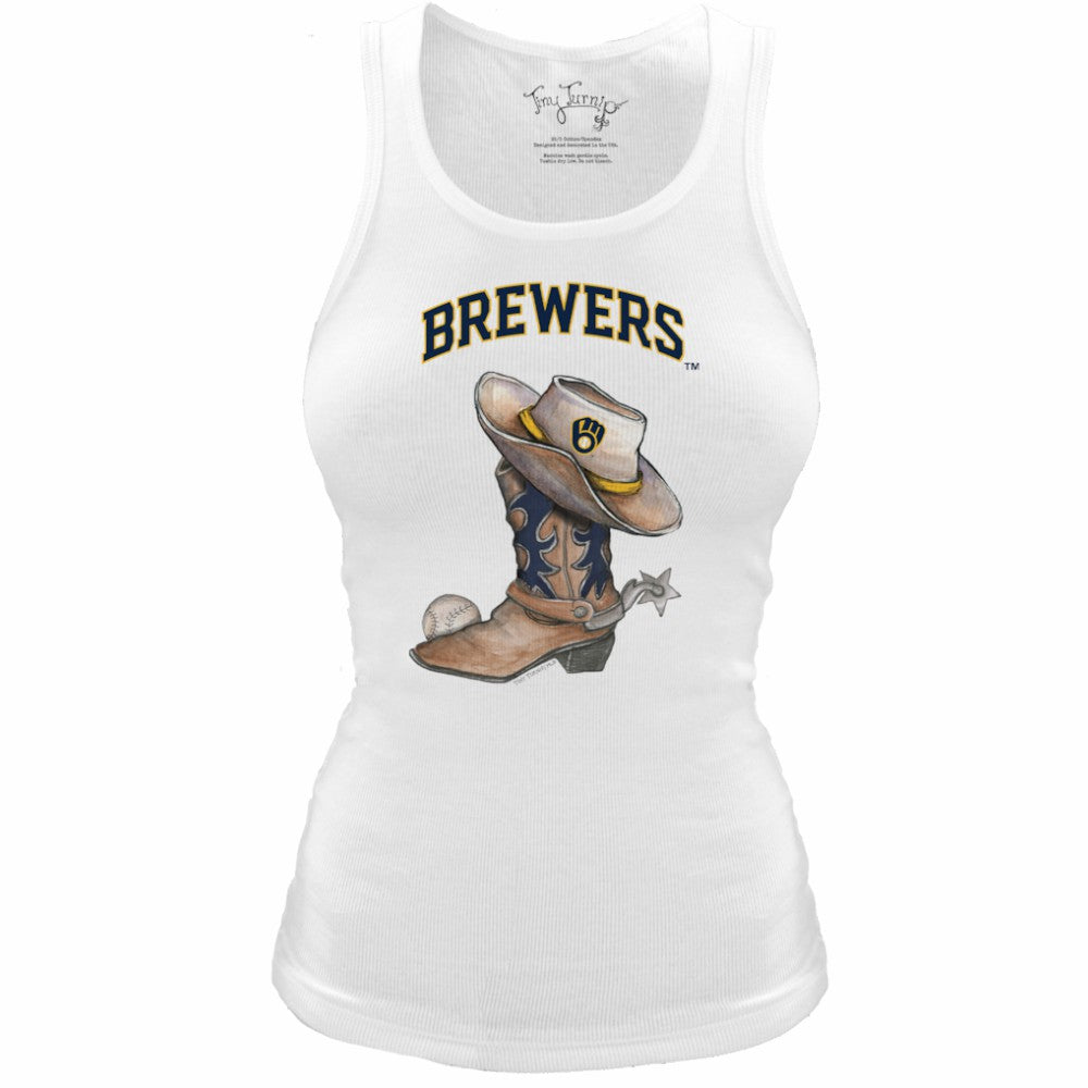 Milwaukee Brewers Tiny Turnip Women's Fitted Vintage Cowboy Boot Tri-Blend Tank Top | MLB New