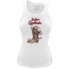 St. Louis Cardinals Tiny Turnip Women's Fitted Vintage Cowboy Boot Tri-Blend Tank Top | MLB US
