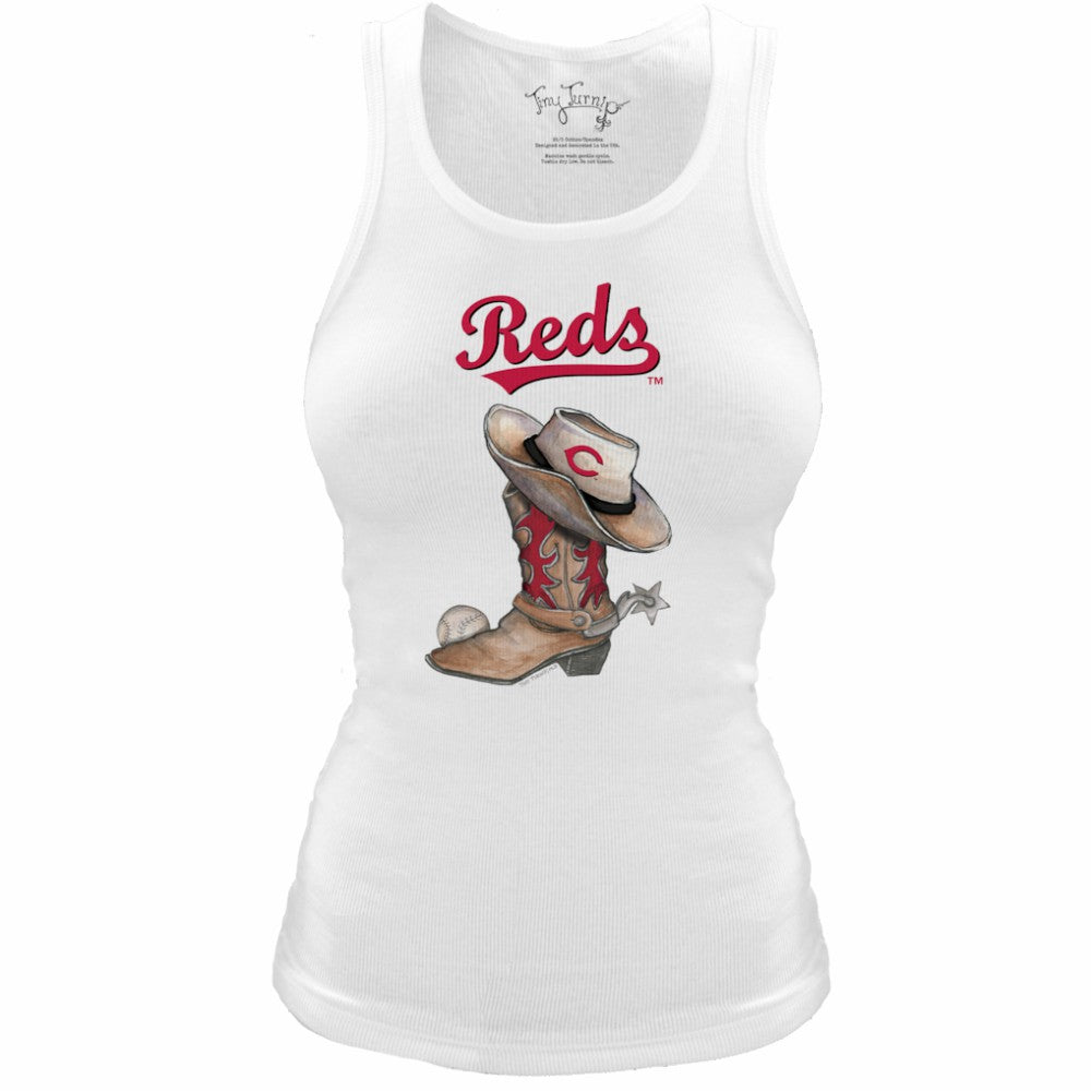 Cincinnati Reds Tiny Turnip Women's Fitted Vintage Cowboy Boot Tri-Blend Tank Top | MLB Discount