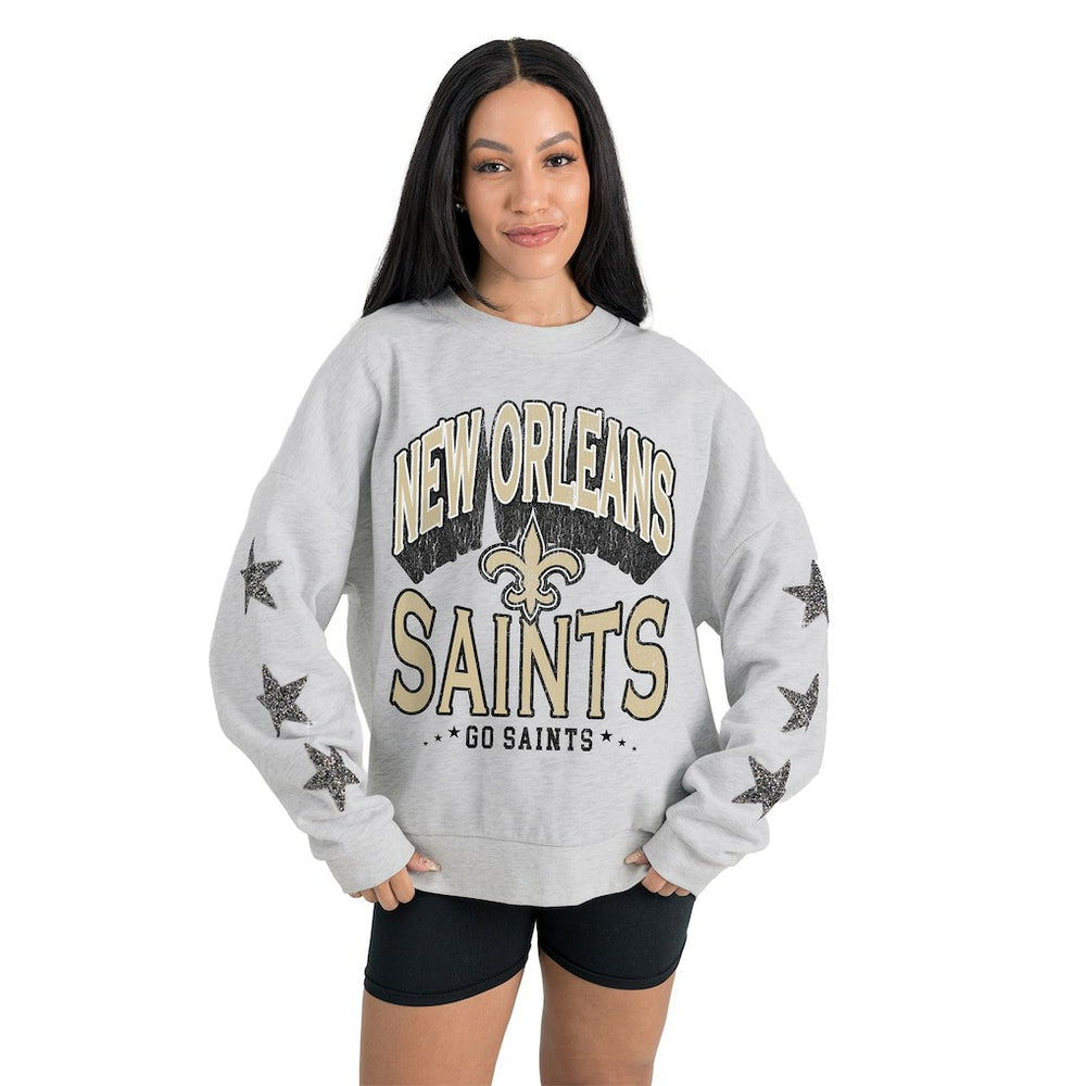 New Orleans Saints Gameday Couture Women's Resilience Relaxed Rhinestone Pullover Sweatshirt