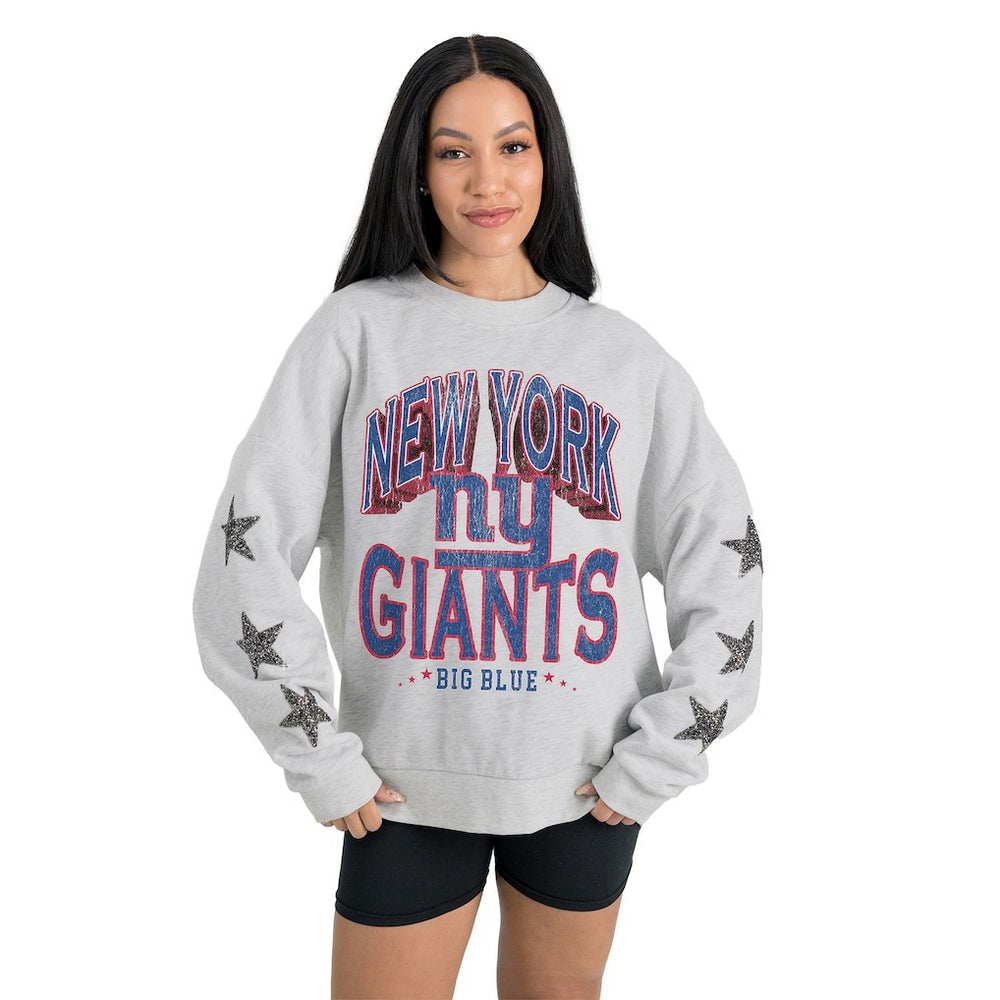 New York Giants Gameday Couture Women's Resilience Relaxed Rhinestone Pullover Sweatshirt