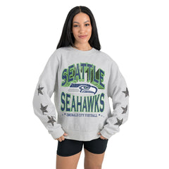 Seattle Seahawks Gameday Couture Women's Resilience Relaxed Rhinestone Pullover Sweatshirt