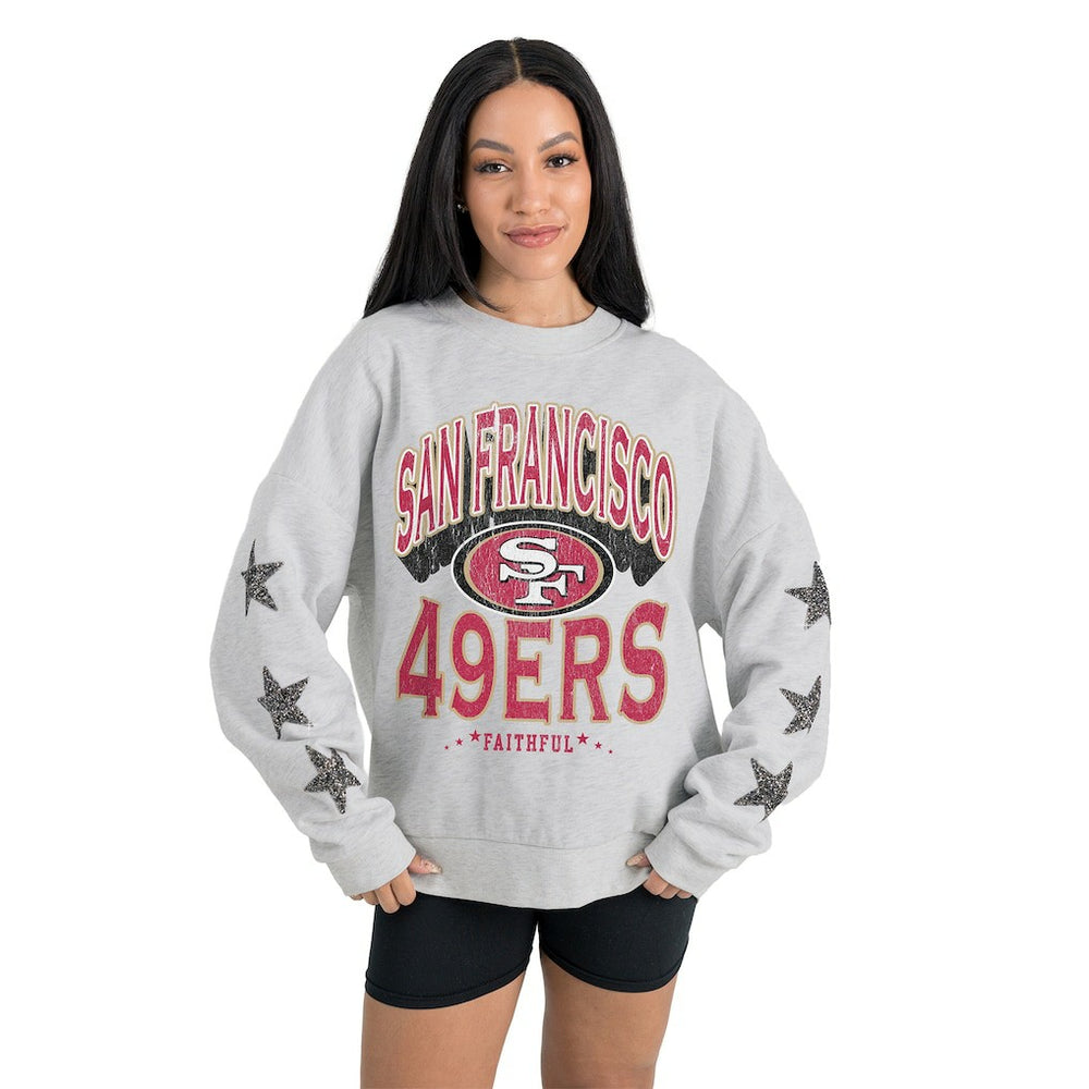 San Francisco 49ers Gameday Couture Women's Resilience Relaxed Rhinestone Pullover Sweatshirt
