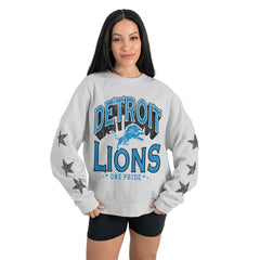 Detroit Lions Gameday Couture Women's Resilience Relaxed Rhinestone Pullover Sweatshirt