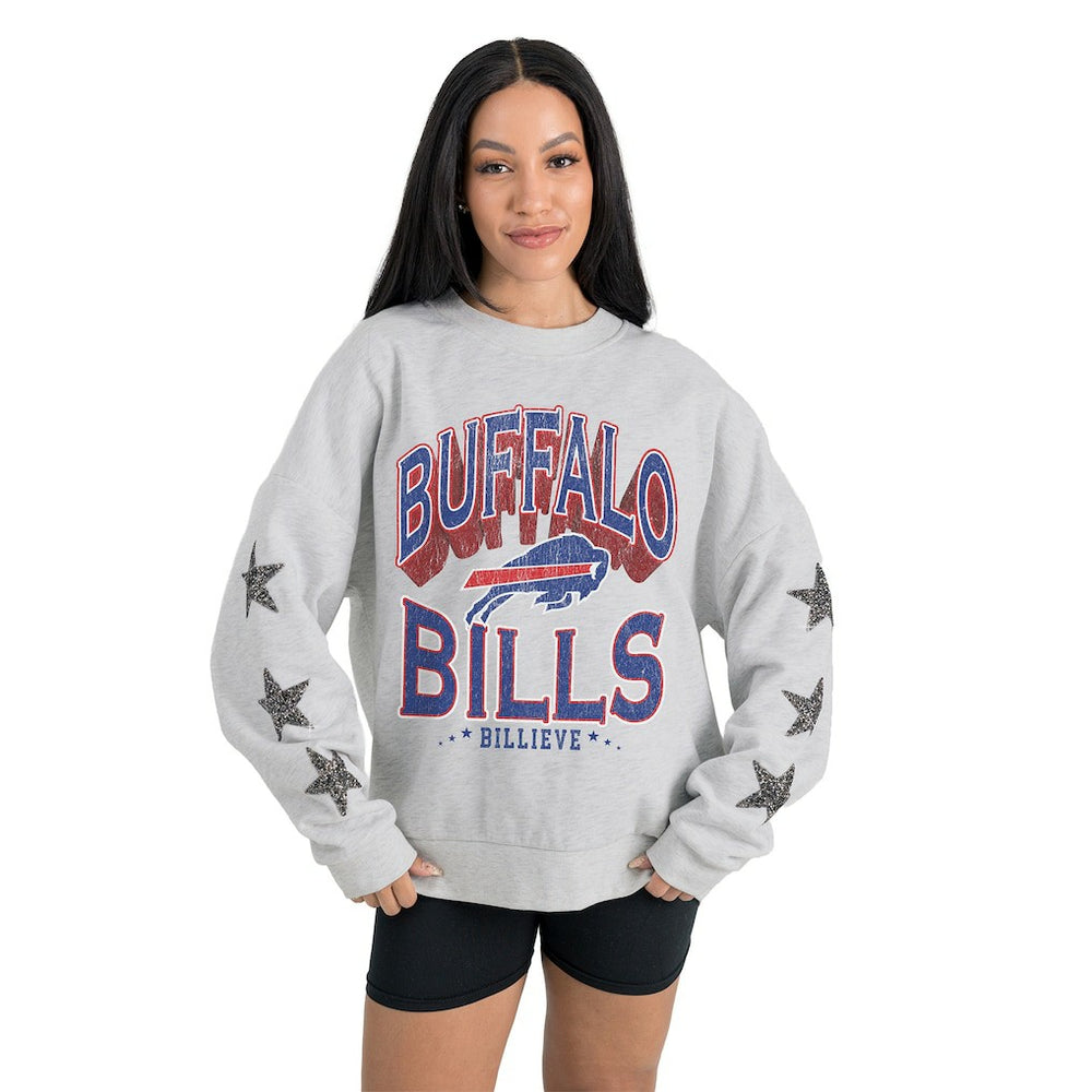 Buffalo Bills Gameday Couture Women's Resilience Relaxed Rhinestone Pullover Sweatshirt