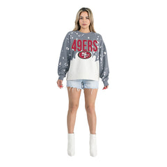 San Francisco 49ers Gameday Couture Women's Oversized Faded Wash Tri-Blend Pullover Sweatshirt