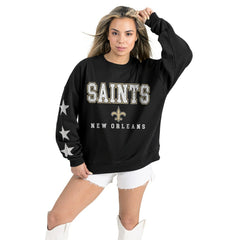 New Orleans Saints Gameday Couture Women's Velocity Relaxed Rhinestone Pullover Sweatshirt