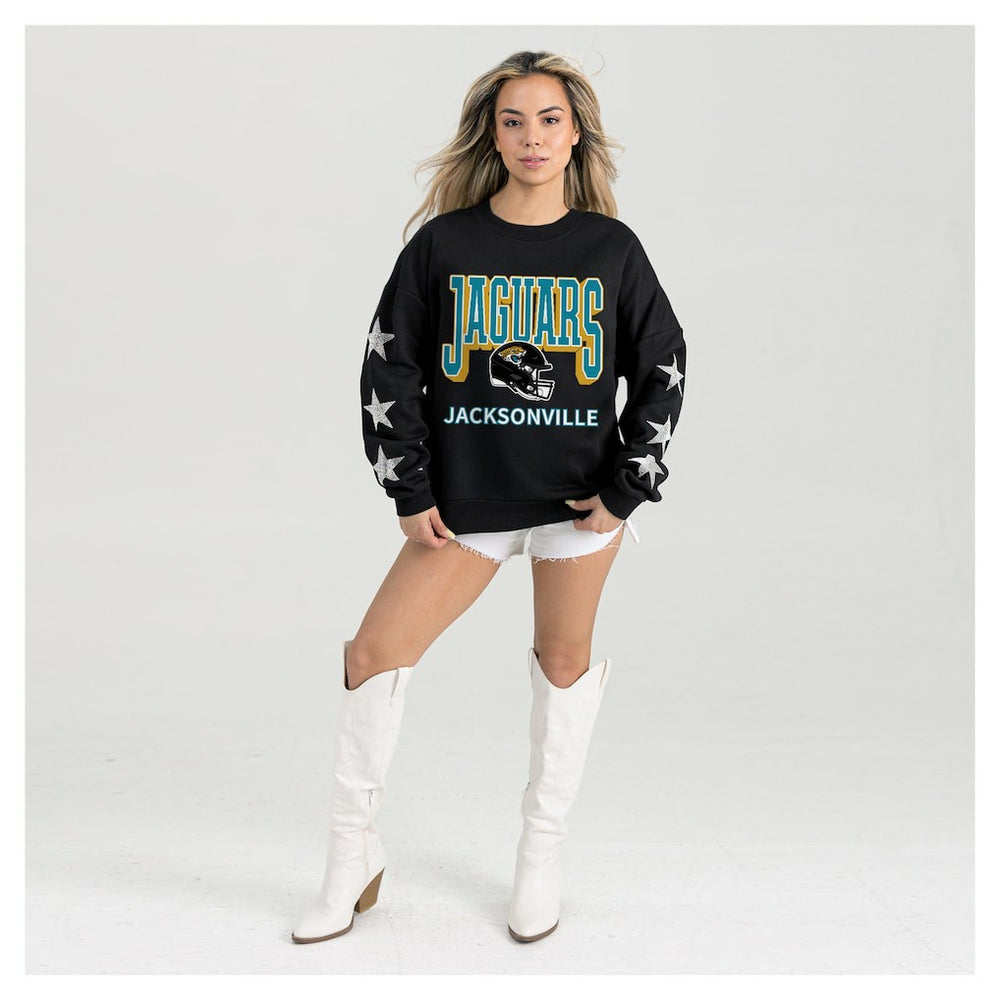 Jacksonville Jaguars Gameday Couture Women's Pure Victory Rhinestud Star-Sleeve Pullover Sweatshirt