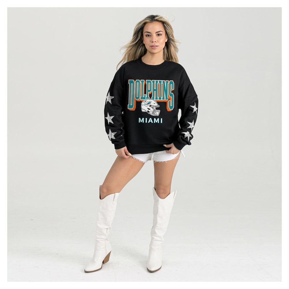 Miami Dolphins Gameday Couture Women's Pure Victory Rhinestud Star-Sleeve Pullover Sweatshirt