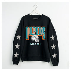 Miami Dolphins Gameday Couture Women's Pure Victory Rhinestud Star-Sleeve Pullover Sweatshirt