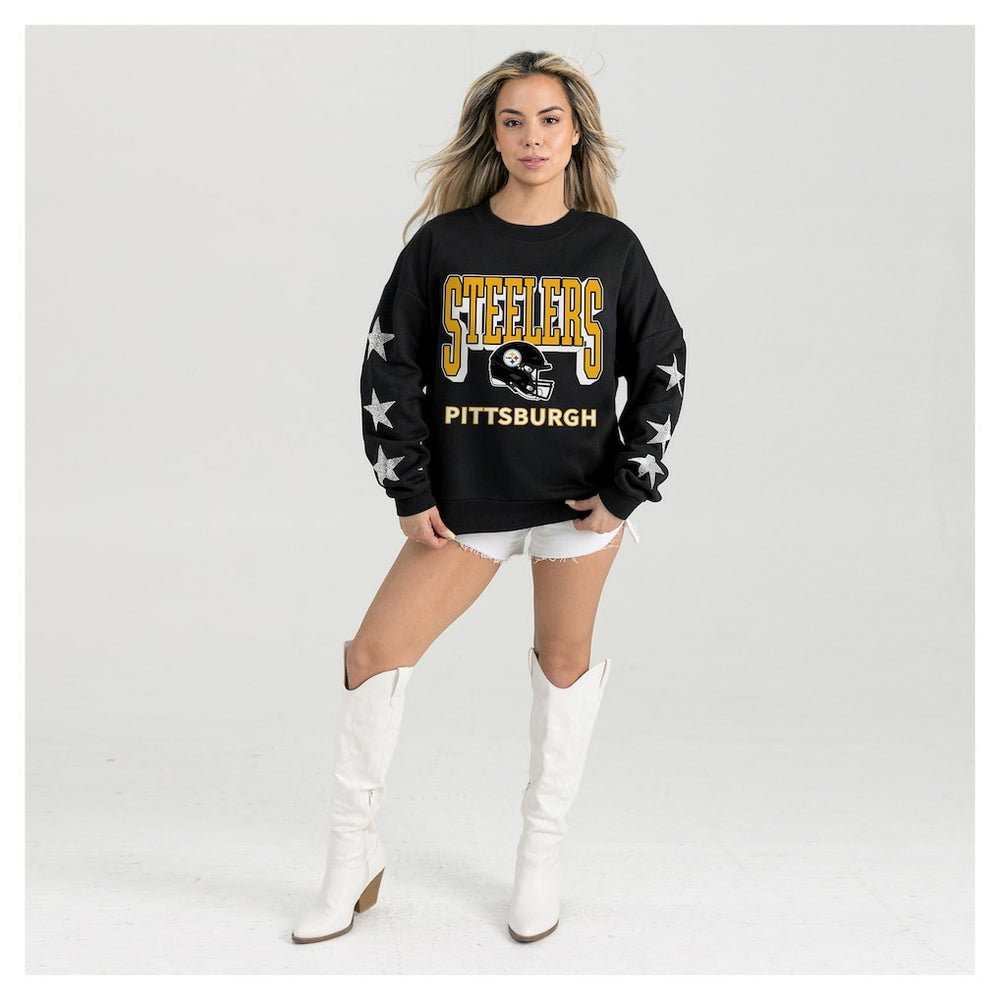 Pittsburgh Steelers Gameday Couture Women's Pure Victory Rhinestud Star-Sleeve Pullover Sweatshirt