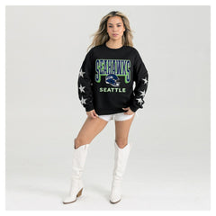 Seattle Seahawks Gameday Couture Women's Pure Victory Rhinestud Star-Sleeve Pullover Sweatshirt