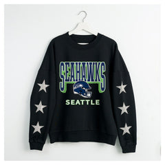 Seattle Seahawks Gameday Couture Women's Pure Victory Rhinestud Star-Sleeve Pullover Sweatshirt