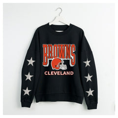 Cleveland Browns Gameday Couture Women's Pure Victory Rhinestud Star-Sleeve Pullover Sweatshirt