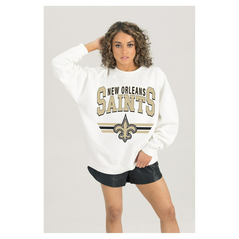 New Orleans Saints Gameday Couture Women's Swift Strike Premium Oversized Fleece Pullover Sweatshirt